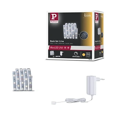 Abbildung von Paulmann 79868 LED Stripe MaxLED 250 Basisset Warmweiß 2700K 1,5m IP44 Protect Cover incl. 1x6 Watt Strip Lichtband, Silber
