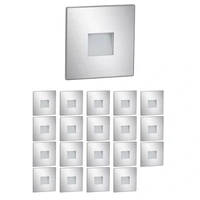 Abbildung von ledscom.de 20 Stück LED Treppenlicht/Wandeinbauleuchte FOW für innen und außen, Downlight, eckig, edelstahl, 85 x 85mm, kaltweiß