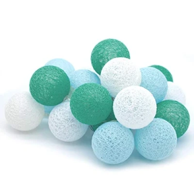Abbildung von Tronje 20 LED Baumwollkugeln 6cm 3,8m Kugel Lichterkette 4h Timer batteriebetrieben Lichterkugeln Türkis Blau