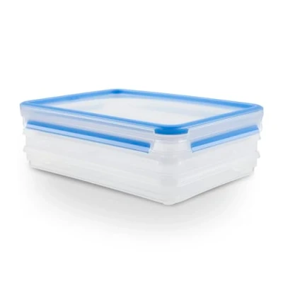 Abbildung von Emsa 508556 Clip &amp; Close Aufschnittbox System mit Deckel Rechteckig 3 teilige 1 Liter Transparent/Blau
