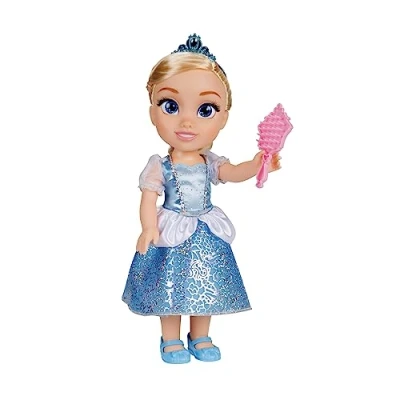 Abbildung von Disney Princess Cinderella Puppe 35cm, reflektierende Glitzeraugen, bewegliche Gelenke, ausziehbares Kleid, Schuhe, Krone, Blondes Haar, für Mädchen ab 3 Jahren