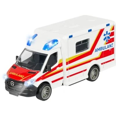 Abbildung von Majorette Mercedes Benz Sprinter Krankenwagen Premium Modell, mit Licht &amp; Sound, Gummireifen, viele Funktionen, originalgetreues Spielzeugauto für Mädchen und Jungen ab 3 Jahren, 213712001, Black