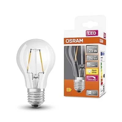 Abbildung von OSRAM LED SuperStar Classic A25 Dimmbare Lampe für E27 Sockel, Birnenform, FIL, 250 Lumen, warmweiß (2700K), Ersatz herkömmliche 25W Glühbirnen, 1er Pack
