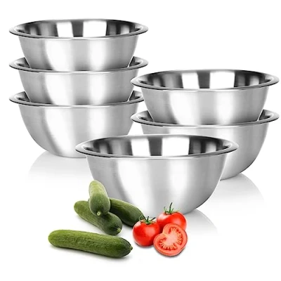 Abbildung von com four® 6x Rührschüssel aus Edelstahl multifunktionale Küchenschüssel silberfarbene Metallschüssel praktische Schale zum Servieren und Anrichten (6 Stück Ø 24cm)