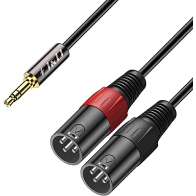Abbildung von J&amp;D 3,5mm 1/8 Zoll auf Dual XLR Y Splitter Kabel, PVC Geschält 2x Männlich zu TRS Unbalanced Stereo Audio Patch Adapterkabel für DSLR Kamera Smartphone Laptop Mic, 1,8 Meter