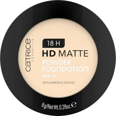 Abbildung von Catrice 18H HD Matte Powder Foundation, Nr. 001C, Nude, langanhaltend, mattierend, matt, für unreine Haut, vegan, ölfrei, UVA und UVB Filter + SPF 15, ohne Parfüm, 1er Pack (8g)