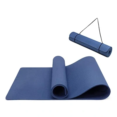 Abbildung von Yogamatte rutschfest und umweltfreundliche TPE Sportmatte mit Tragegurt Gymnastikmatte für Pilates Workout Fitnessmatte 183 x 61 0.6 cm (Marine)