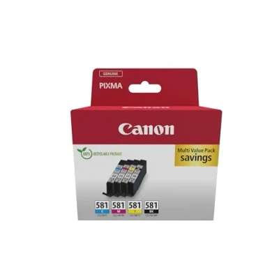 Abbildung von Canon CLI 581 C M Y BK Vorteilspack 4 Tintenpatronen (Schwarz, Cyan, Magenta, Gelb) Original [Umweltfreundliche Recycle Kartonverpackung 2024]
