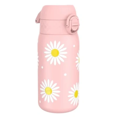Abbildung von Ion8 Kinder Trinkflasche, Edelstahl 400ml, Auslaufsicher, Einhandöffnung, Sichere Verriegelung, Spülmaschinenfest, Klappdeckel, Tragegriff, Leicht zu Reinigen, Langlebig, Gänseblümchen Design