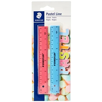 Abbildung von STAEDTLER 56215PSBK2ST Pastel Line Lineal (Tuschekante, für Zeichnungen und Linien, Blisterkarte mit 2 Linealen in trendigen Pastellfarben, Länge 15 cm)