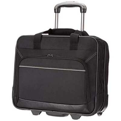 Abbildung von Amazon Basics Laptop Trolley, mit schnell laufenden Rollen und leicht zugänglicher Vordertasche geeignet für Laptops bis 16 Zoll (40 cm), Schwarz