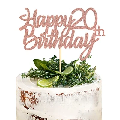 Abbildung von Sumerk 20 Tortenaufsätze zum 20. Geburtstag, für Geburtstagsfeiern, Dekorationszubehör, Roségold, 1 Packung