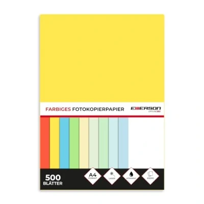 Abbildung von Emerson farbiges Druckerpapier Kopierepapier A4 gelb 500 Blatt 80 g/m2 210 x 297 mm Drucker: Laser, Inkjet, Fotokopie, Fax Vielseitiges Papier zum Kopieren, Basteln