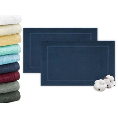 Abbildung von ZOLLNER 2er Set Badevorlagen in 50x70 cm saugstarke und weiche Badematten dunkelblau angenehmer Massageeffekt waschbar bis 60C für Fußbodenheizung geeignet Baumwolle Hotelqualität