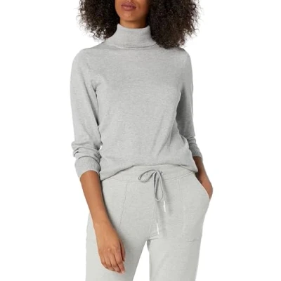 Abbildung von Amazon Essentials Damen Leichter, Langärmeliger Rollkragenpullover, Klassischer Schnitt (Erhältlich In Übergröße), Hellgrau Meliert, M
