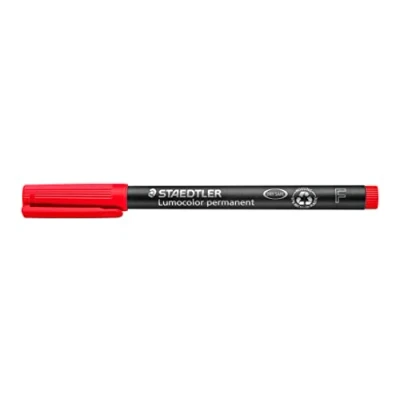 Abbildung von STAEDTLER permanent Marker Lumocolor, rot, F Spitze Linienbreite ca. 0,6 mm, wisch und wasserfest, Made in Germany, nachfüllbar, lange Lebensdauer, 10 rote Universalstifte im Kartonetui, 318 2
