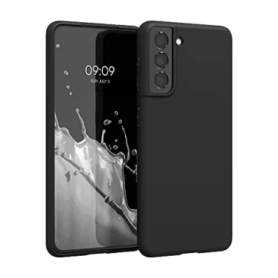 Abbildung von kwmobile Hülle kompatibel mit Samsung Galaxy S21 weiches TPU Silikon Case Cover geeignet für kabelloses Laden Schwarz matt