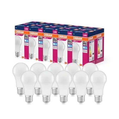 Abbildung von OSRAM LED Star Value Classic A100 Lampe für E27 Sockel, Birnenform, FR, 1521 Lumen, tageslichtweiß (6500K), Ersatz herkömmliche 100W Glühbirnen, nicht dimmbar, 10er Pack
