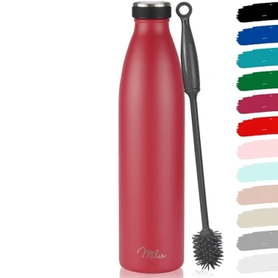 Abbildung von Milu Edelstahl Trinkflasche 350ml, 500ml, 750ml, 1000ml, 1.5L Thermosflasche, Isolierte Wasserflasche, Auslaufsichere Isolierflasche doppelwandig, Kohlensäure geeignet (Rot, 1500ml)