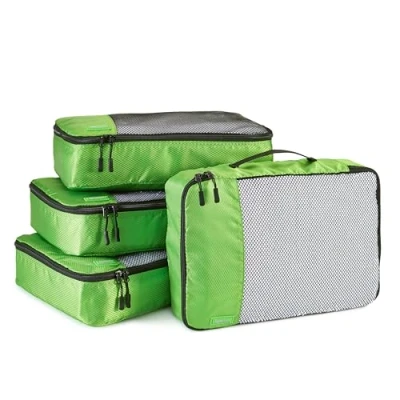 Abbildung von Amazon Basics Packwürfel Set für Koffer, Reise Organizer, Reißverschluss, 4 Teilig, Mittelgroß, Grün