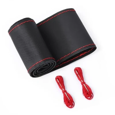 Abbildung von ZATOOTO DIY Lenkradbezug Leder, Auto Lenkradhülle mit Nadel und Faden, rutschfest Weich, Universalgröße 37 38cm, Rot