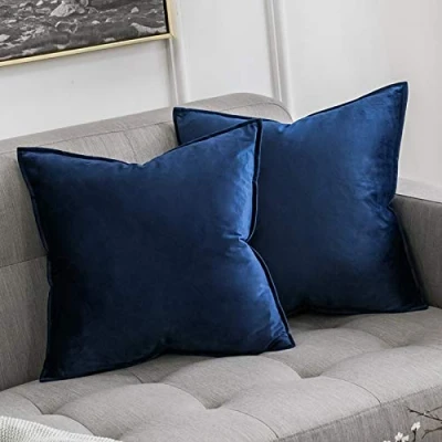 Abbildung von MIULEE 2er Set Samt Kissenbezug Flansch Kissenhülle Dekorative Sofakissen Dekokissen Umwickelte Kante Kissenbezüge Zierkissenbezug für Sofa Wohnzimmer Schlafzimmer 45x45 cm Dunkelblau