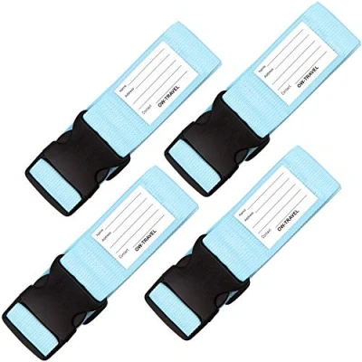 Abbildung von OW Travel Kofferband Gurt Schwerlast Personalisierter Koffergurt mit Adressschild. Luggage Strap Gepäckgurt Koffer Kofferbänder Koffergurte Farbig 4 Stück Blau