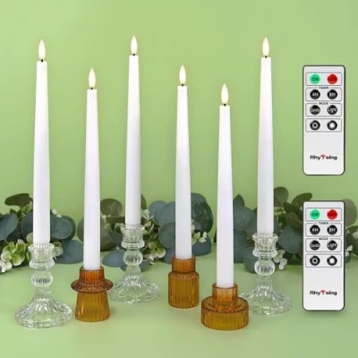 Abbildung von Rhytsing 6 flammenlose LED Stabkerzen Tafelkerzen Weiß mit Timer Funktion, Höhe je 29cm, Leuchterkerzen warmweißes Licht, 2 Fernbedienung enthalten