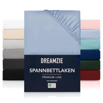 Abbildung von Dreamzie Spannbetttlaken 100x200 cm Hoher Steg bis 35 100% Mikrofaser Blau Schadstoffgeprüft (Oeko TEX), Bettlaken mit Gummizug