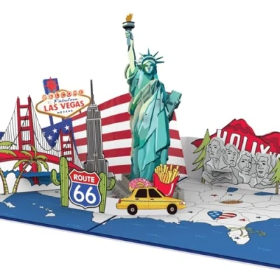Abbildung von papercrush® Pop Up Karte USA Gutschein für Reise, Reisegutschein Urlaub in Staaten, Geldgeschenk &amp; Gutscheinkarte zum Geburtstag US Städtetrip nach New York 3D Amerika Geburtstagskarte