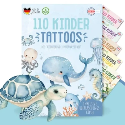 Abbildung von MeinBaby123 110 hautfreundliche Kinder Tattoos Unterwasserwelt, Tattoos, Wal, Schildkröte, Delfin Tattoo Kinder, Kindertattoos zum Aufkleben, vegan &amp; made in Germany (1x Unterwasserwelt)