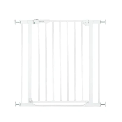 Abbildung von hauck Treppenschutzgitter Türschutzgitter Clear Step Autoclose 2 für Breiten 75 80 cm Ultra Flache Schwelle, Automatischer Schließmechanismus, ohne Bohren, Einhändiges Öffnen, Metall (White)