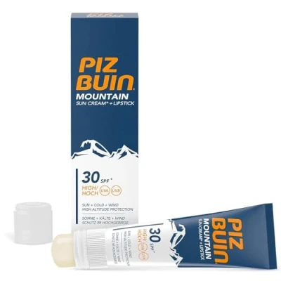 Abbildung von PIZ BUIN Mountain 2 in 1 Sonnencreme LSF 30 (20 ml) &amp; Lippenpflege (2,3 ml), feuchtigkeitsspendender Sonnenschutz speziell fürs Skifahren und Wandern, schützt vor Wind Kälte