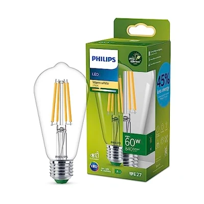 Abbildung von Philips LED Classic ultraeffiziente E27 Lampe in Edison Form (60 W), mit warmweißem Licht, energiesparende langer Nutzlebensdauer, Energieeffizienzklasse A