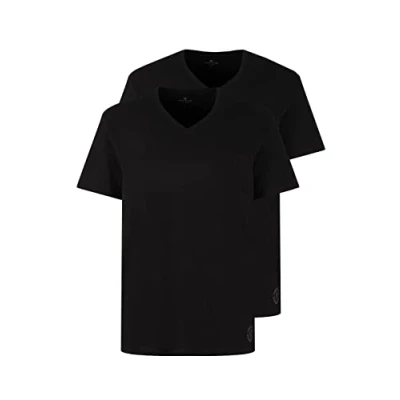 Abbildung von TOM TAILOR Herren T Shirt mit V Ausschnitt im Doppelpack, 29999 Black, M