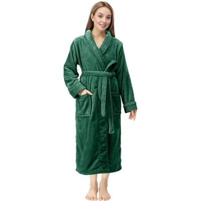 Abbildung von NY Threads Damen Bademantel, aus Fleece, Schalkragen, lang, flauschig, Grün, Large