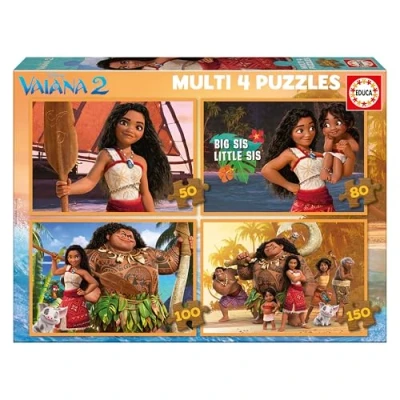 Abbildung von Educa Vaiana Set mit 4 progressiven Kinderpuzzles 50 bis 150 Teilen Bildern von Moana 2. Maße: 34 x 24 cm. Empfohlen ab 3 5 Jahren (20104), Varié