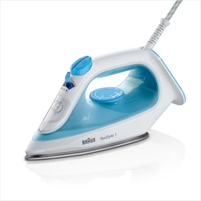 Abbildung von Braun TexStyle 1 Dampfbügeleisen SI 1050BL Bügeleisen mit SuperCeramic Bügelsohle, Vertikaldampf, 2000 Watt, Blau