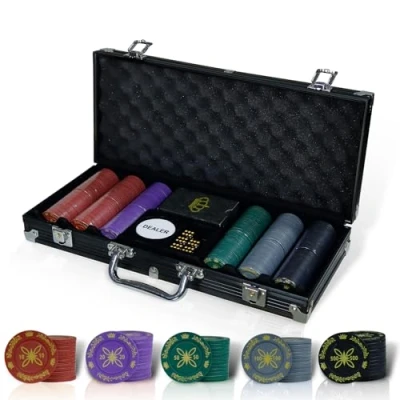 Abbildung von CCLIFE Pokerkoffer Pokerset Profi 300 500 PCS Pokerspiel inkl. Pokerdecks Dealer Button Poker Set Pokerchips Tischauflage Spielmatte