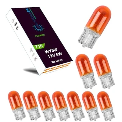 Abbildung von LIGHTWORLD24 10 x WY5W T10 12V 5W 5 Watt Blinker Lampe Sockel 2.1x9.5d Glassockellampe Signallampe AMBER Glühlampe Seitenlinker Blinklicht Gelb ORANGE