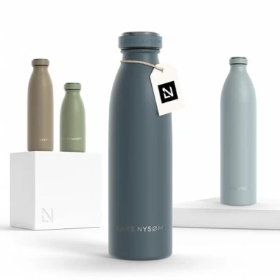 Abbildung von LARS NYSØM Edelstahl Trinkflasche 350ml, 500ml, 750ml, 1L, 1 5 liter Thermosflasche Kohlensäure geeignet Auslaufsichere Wasserflasche für Sport, Outdoor, Schule (Stone Blue, 500ml)