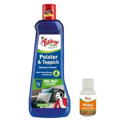 Abbildung von POLIBOY Teppich &amp; Polster Reiniger Sanfter Textilreiniger zur Fleckentfernung Für Teppichböden, Schamponiergeräte und Wolle 1x 500 ml inkl. Produktprobe Made in Germany