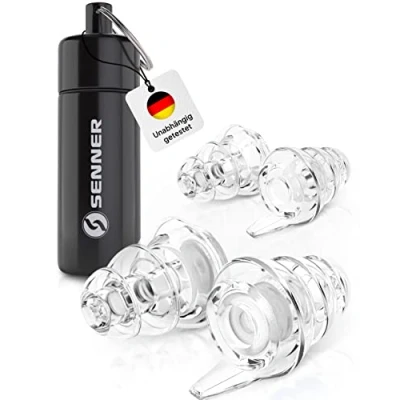 Abbildung von Senner ® MusicPro Gehörschutz für Festival, Konzert und Disco, Alubehälter, clear/transparent Gehörschutzstöpsel/Hörschutz Erwachsene Arbeitsschutz, Ohrstöpsel Musik, Earplugs