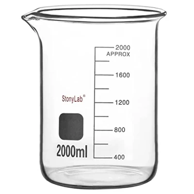 Abbildung von stonylab Glas Becher, 1 Pack Borosilikatglas Graduierte Niedrige Form Griffin Becher mit Gießauslauf Labor Lab Beaker, 2000 ml