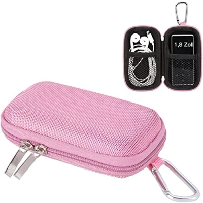 Abbildung von AGPTEK Tasche für 1,8 Zoll MP3 Player, Tragbar Muschelschale Kasten Hülle Etui iPod Nano, Kopfhörer, Kleingeld, Schlüssel, Karte, Rosa