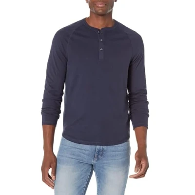 Abbildung von Amazon Essentials Herren Langärmeliges Henley Shirt, Schmale Passform, Marineblau, M