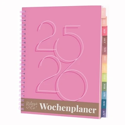 Abbildung von Rileys &amp; Co Wochenplaner 2025, Hausaufgabenheft, Schulplaner Kalender 2025 2026 Juli 2025Juni Terminplaner, Notizen, Doppeldraht, 20 x 15 cm Planner, (Rosa, Deko, auf Deutsch)