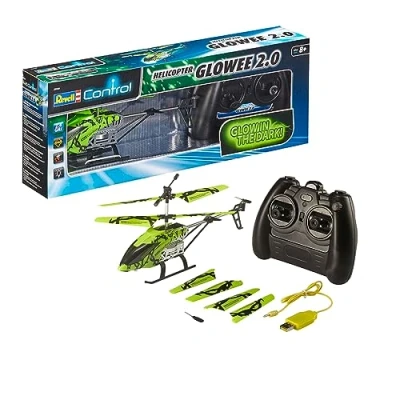 Abbildung von Revell Control Helicopter Glowee 2.0, LEDs für spektakuläre Lichteffekte, Koaxial Rotorsystem mit Gyro, 3CH GHz Fernsteuerung, Inklusive USB Ladegerät und Ersatzrotorset