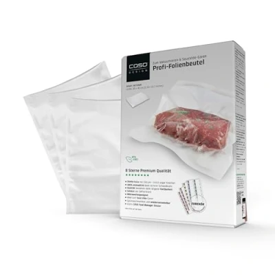 Abbildung von CASO Profi Folienbeutel 30x40 cm / 50 Beutel, für alle Vakuumierer, BPA frei, sehr stark &amp; reißfest ca. 150µm, aromadicht, kochfest, Sous Vide, wiederverwendbar, inkl. Food Manager Sticker