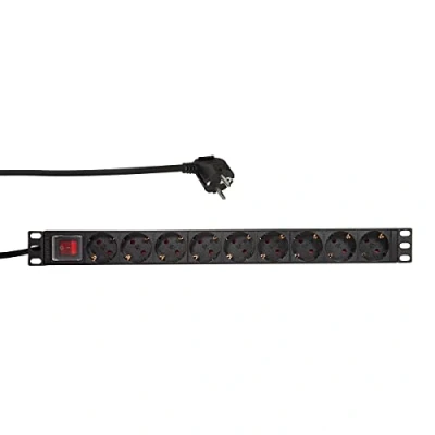 Abbildung von LogiLink Professional PDU9C02 Hochwertige 19&quot; Steckdosenleiste 9 Fach CEE7/3 (Schutzkontakt) mit An/Aus Schalter schwarz